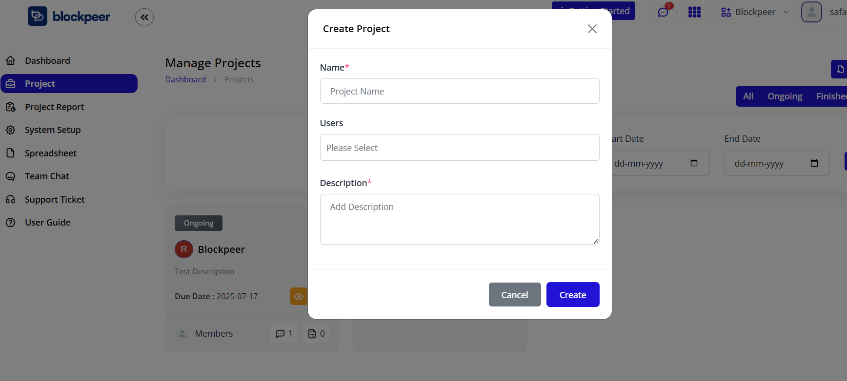 Create New Project Form