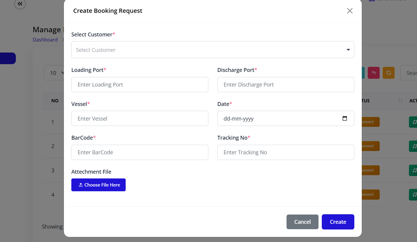 Create Booking Form