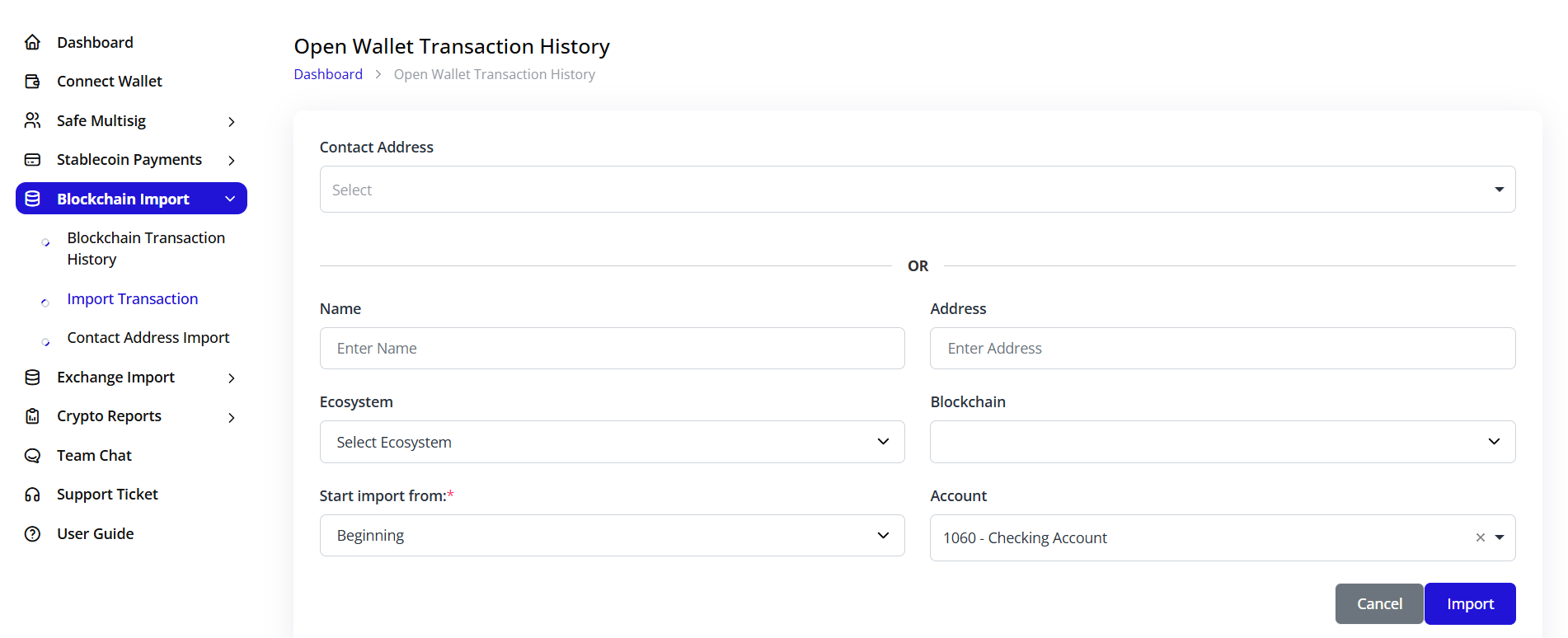 Import wallet transactions