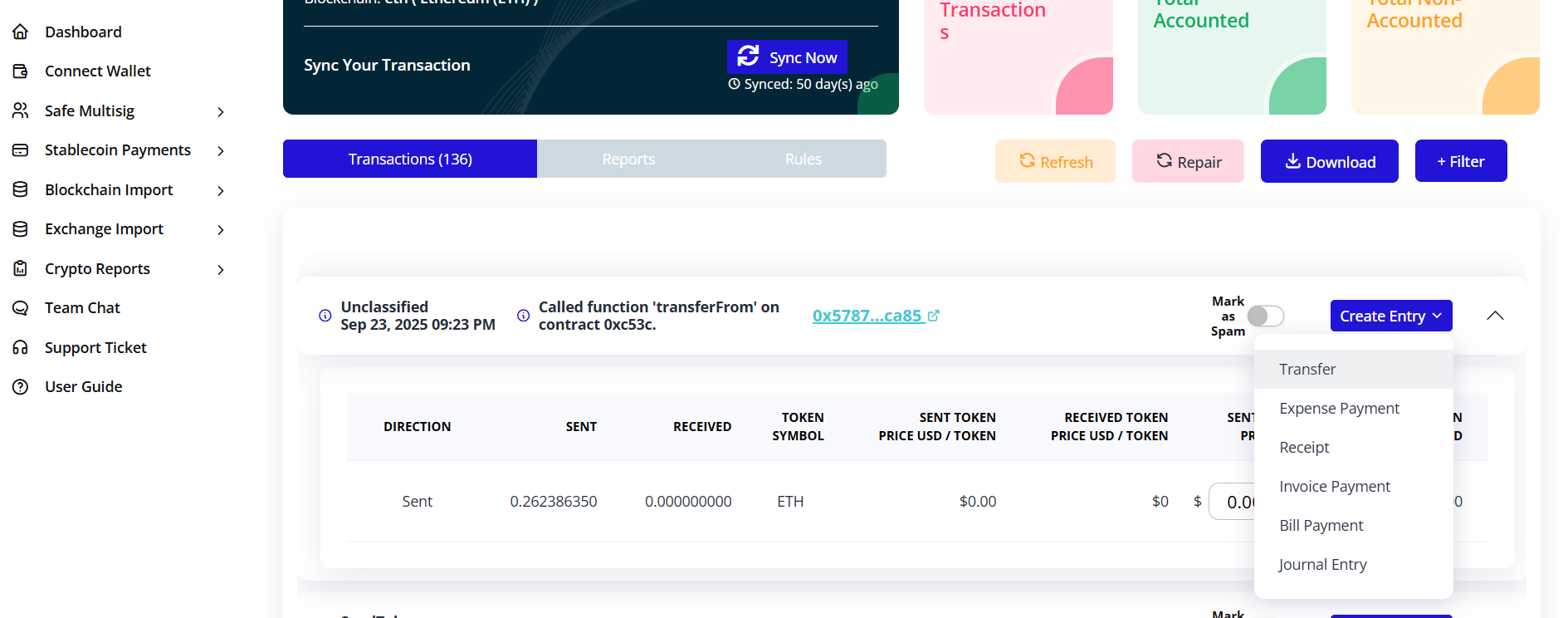 Create account entry